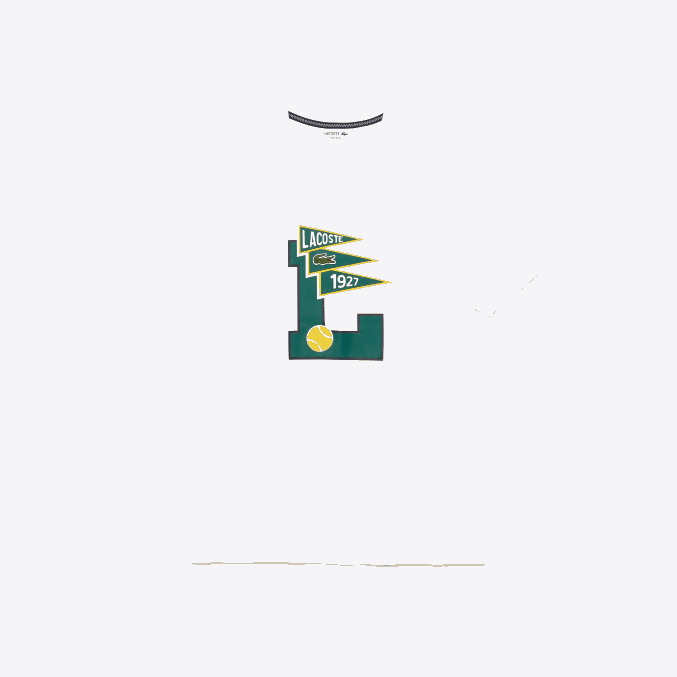 blanco 001 VVL0A914 hombres Lacoste playera de algodón con insignia L y banderines de cuello redondo