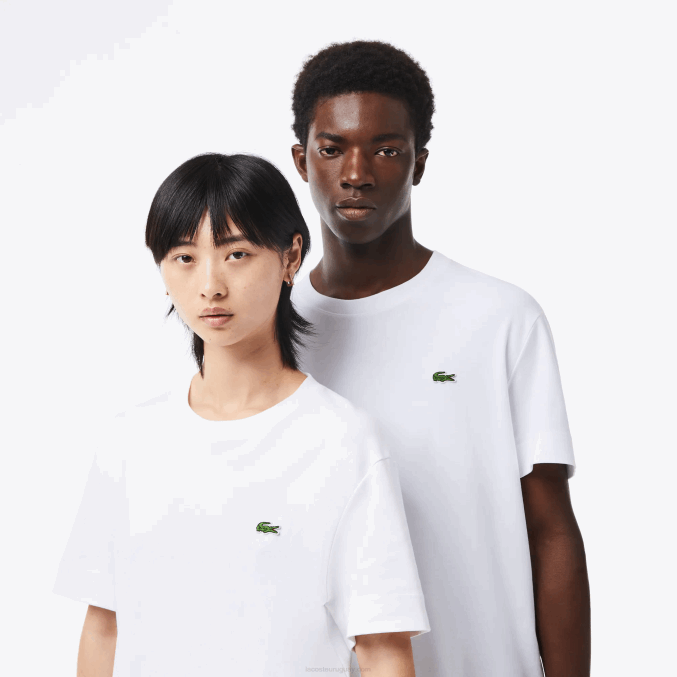 blanco 001 VVL0A95 hombres Lacoste camiseta de algodón orgánico con cuello redondo