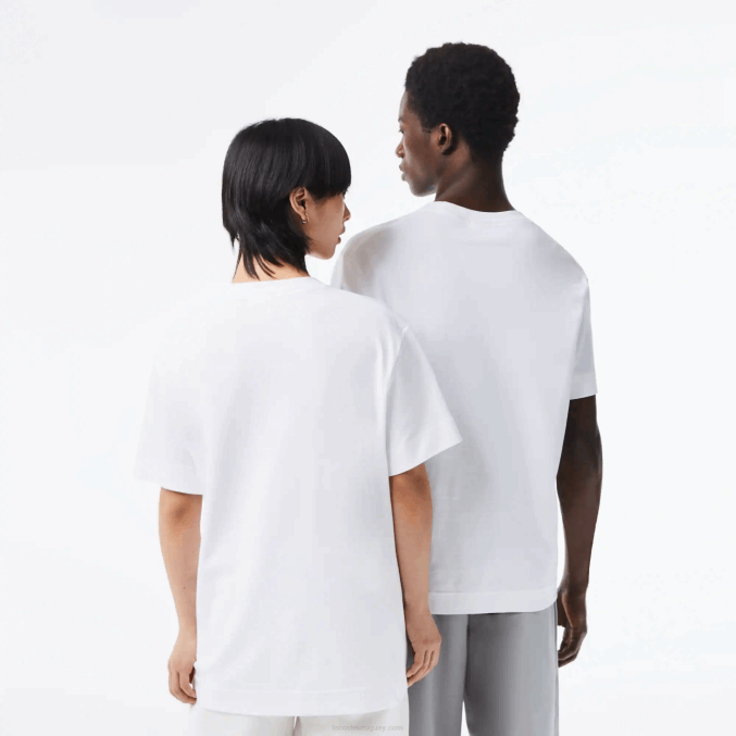 blanco 001 VVL0A95 hombres Lacoste camiseta de algodón orgánico con cuello redondo
