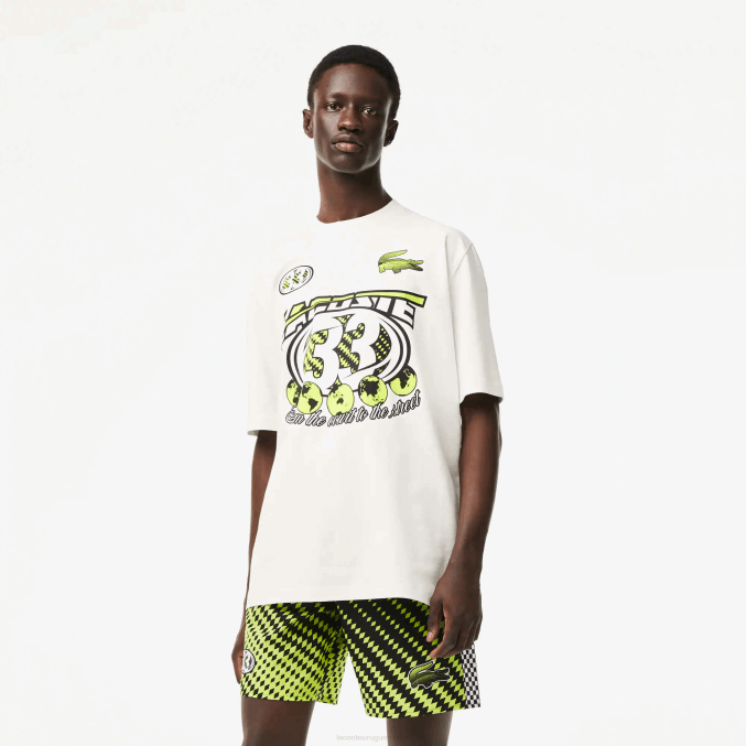 blanco 70v VVL0A144 hombres Lacoste playera holgada con estampado de jersey de algodón