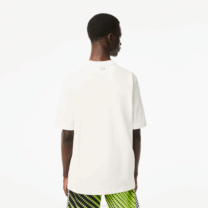 blanco 70v VVL0A144 hombres Lacoste playera holgada con estampado de jersey de algodón