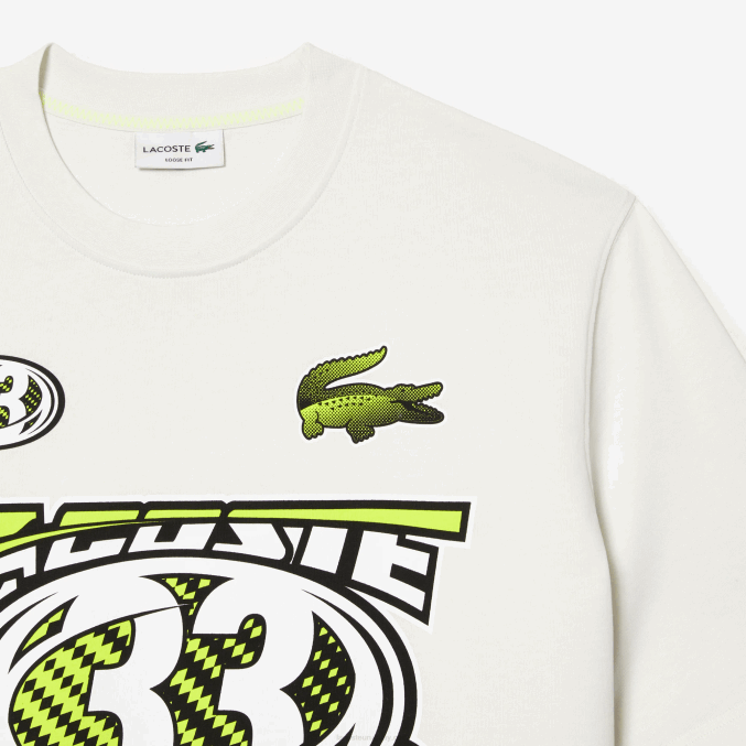 blanco 70v VVL0A144 hombres Lacoste playera holgada con estampado de jersey de algodón