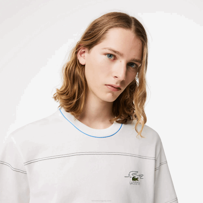 blanco 70v VVL0A182 hombres Lacoste playera a rayas de jersey de algodón orgánico