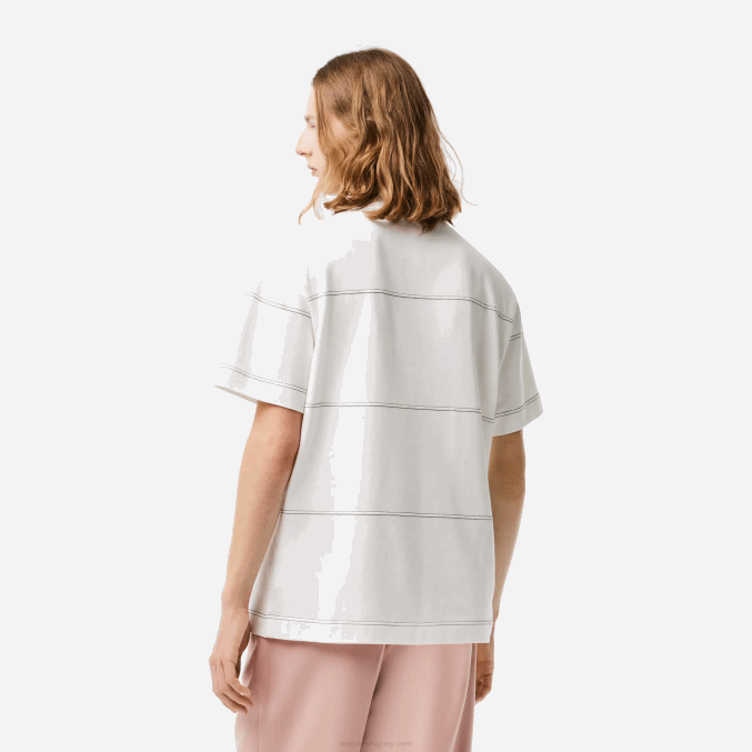 blanco 70v VVL0A182 hombres Lacoste playera a rayas de jersey de algodón orgánico