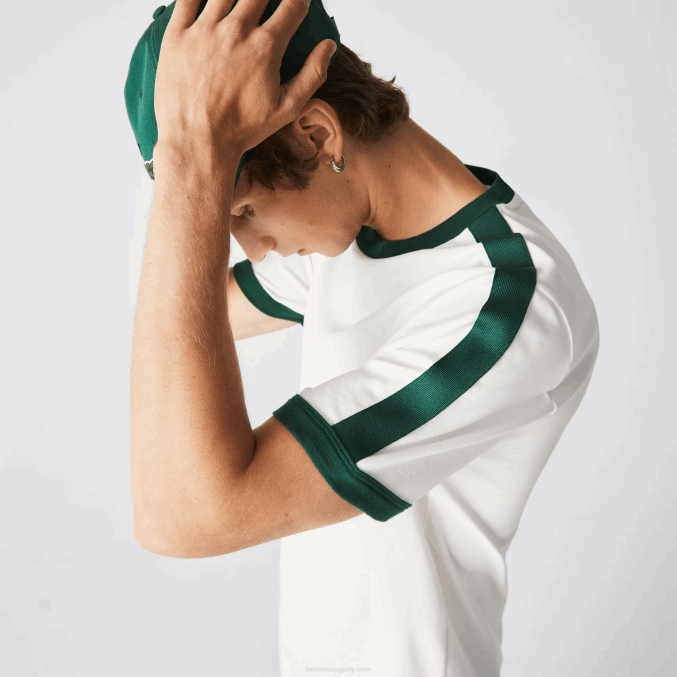 blanco 70v VVL0A855 hombres Lacoste camiseta regular fit con cuello en contraste