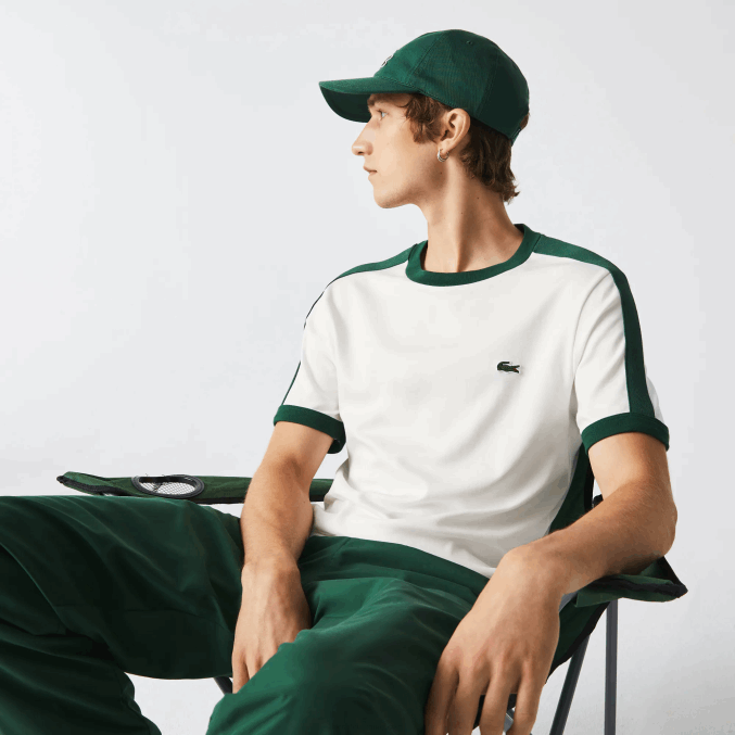 blanco 70v VVL0A855 hombres Lacoste camiseta regular fit con cuello en contraste