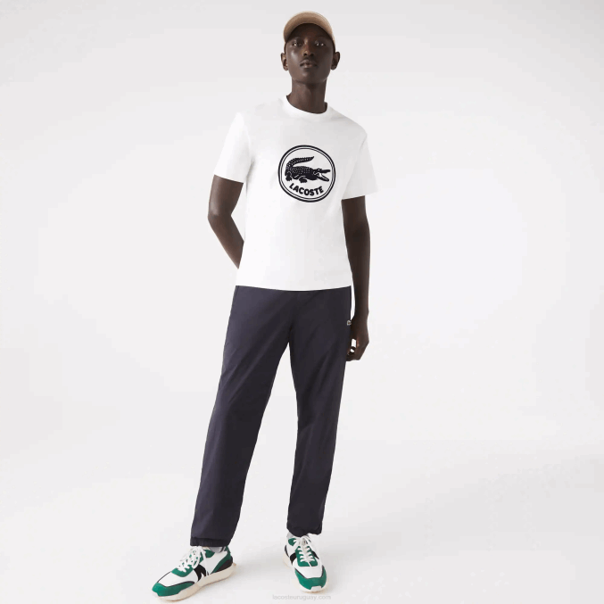 blanco 70v VVL0A906 hombres Lacoste camiseta de algodón con cuello redondo y logo estampado en 3d