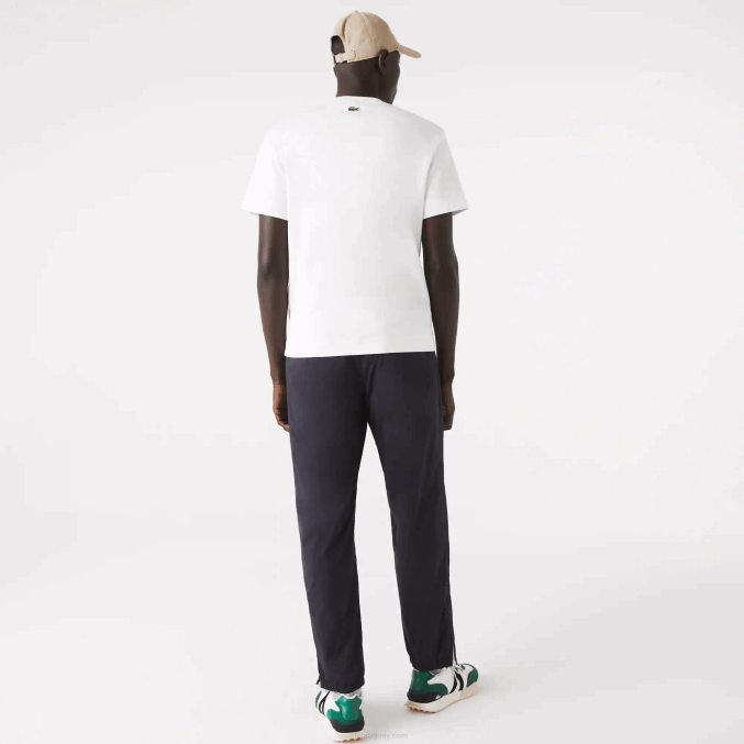 blanco 70v VVL0A906 hombres Lacoste camiseta de algodón con cuello redondo y logo estampado en 3d