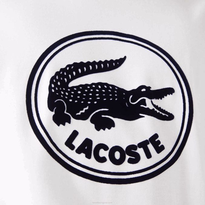 blanco 70v VVL0A906 hombres Lacoste camiseta de algodón con cuello redondo y logo estampado en 3d