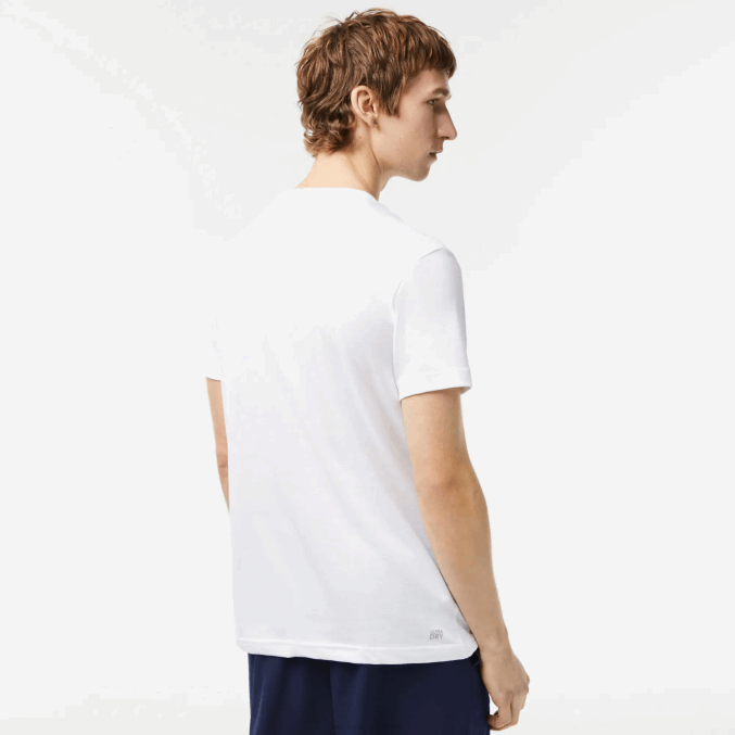 blanco azul cualquiera VVL0A122 hombres Lacoste Camiseta deportiva de punto transpirable con estampado de cocodrilo en 3D