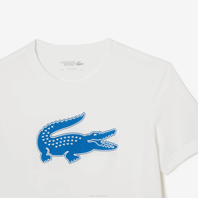 blanco azul cualquiera VVL0A122 hombres Lacoste Camiseta deportiva de punto transpirable con estampado de cocodrilo en 3D