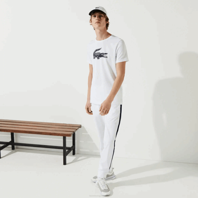 blanco azul marino 522 VVL0A89 hombres Lacoste Camiseta deportiva de punto transpirable con estampado de cocodrilo en 3D