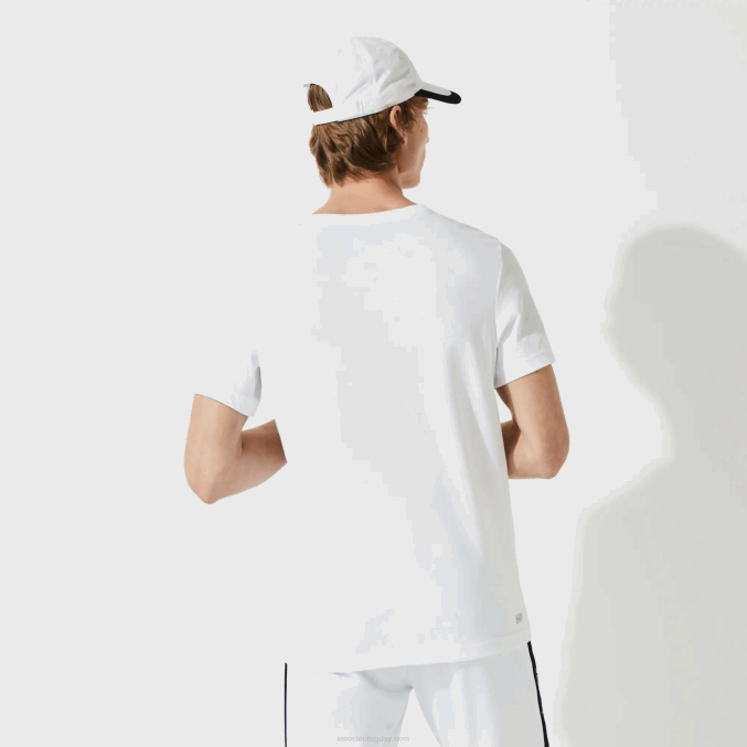 blanco azul marino 522 VVL0A89 hombres Lacoste Camiseta deportiva de punto transpirable con estampado de cocodrilo en 3D