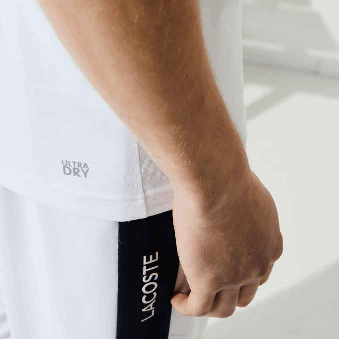 blanco azul marino 522 VVL0A89 hombres Lacoste Camiseta deportiva de punto transpirable con estampado de cocodrilo en 3D