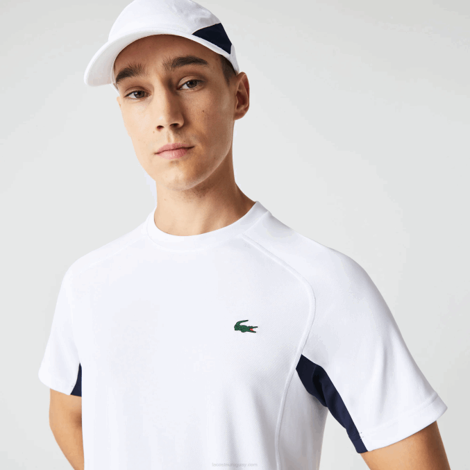 blanco azul marino blanco y2u VVL0A583 hombres Lacoste playera de tenis sport color-block ultra-dry piqué