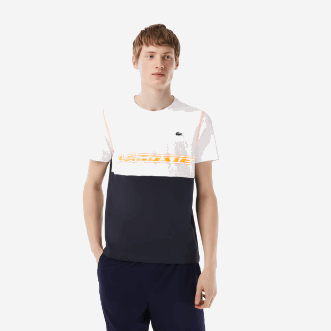 blanco azul naranja wyi VVL0A26 hombres Lacoste camiseta de tenis x daniil medvedev