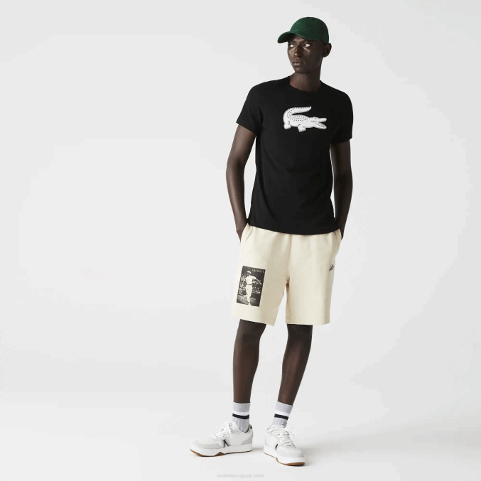 blanco negro 258 VVL0A161 hombres Lacoste Camiseta deportiva de punto transpirable con estampado de cocodrilo en 3D