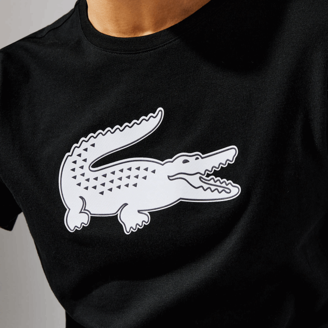 blanco negro 258 VVL0A161 hombres Lacoste Camiseta deportiva de punto transpirable con estampado de cocodrilo en 3D