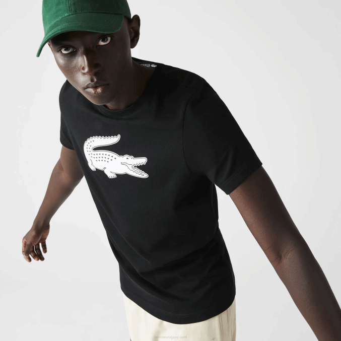 blanco negro 258 VVL0A161 hombres Lacoste Camiseta deportiva de punto transpirable con estampado de cocodrilo en 3D