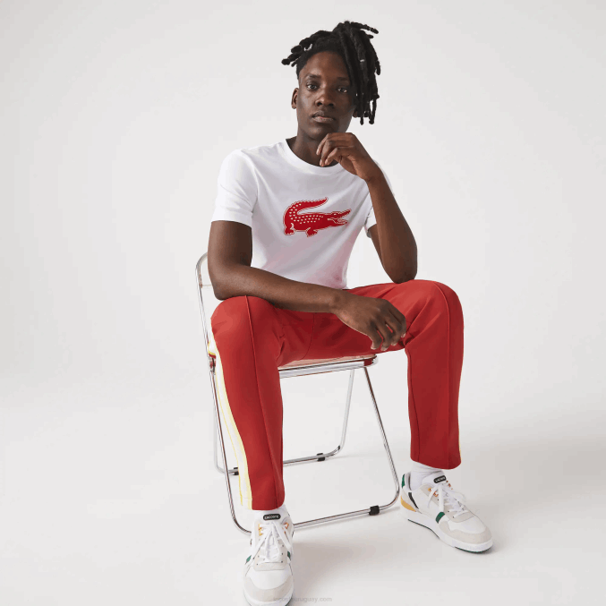 blanco rojo b6c VVL0A87 hombres Lacoste Camiseta deportiva de punto transpirable con estampado de cocodrilo en 3D