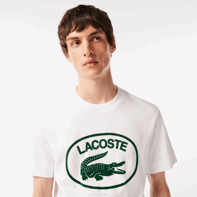 blanco verde 737 VVL0A132 hombres Lacoste camiseta de algodón con logo tono sobre tono
