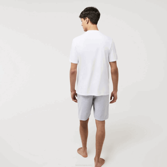 blanco verde 7wj VVL0A1343 hombres Lacoste camiseta de salón de algodón con cuello redondo y cocodrilo aterciopelado