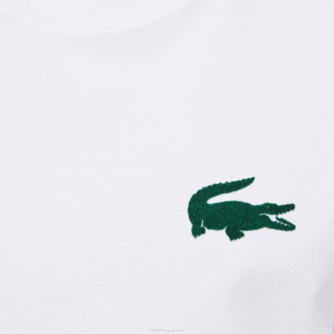 blanco verde 7wj VVL0A1343 hombres Lacoste camiseta de salón de algodón con cuello redondo y cocodrilo aterciopelado