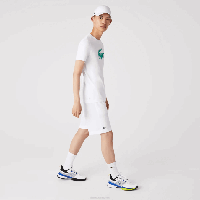 blanco verde w1j VVL0A745 hombres Lacoste Camiseta deportiva de punto transpirable con estampado de cocodrilo en 3D