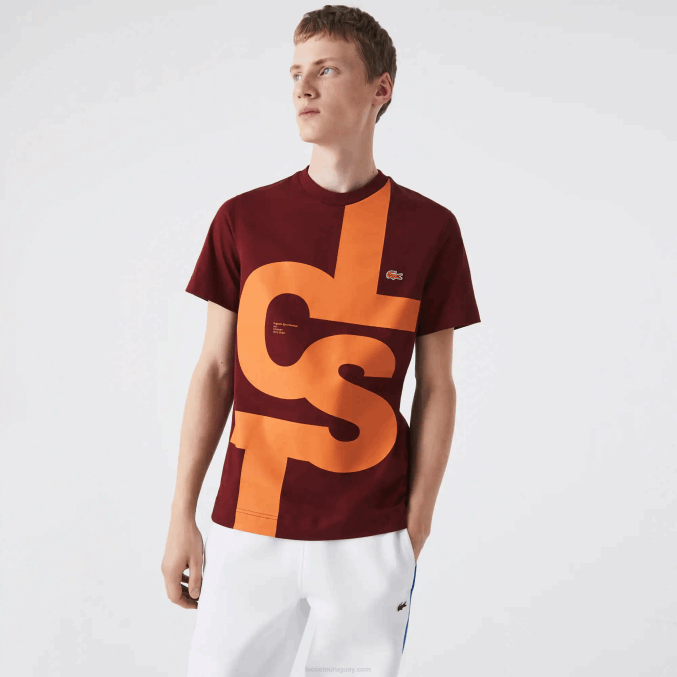 burdeos zs1 VVL0A566 hombres Lacoste camiseta regular fit de algodón con letras en contraste