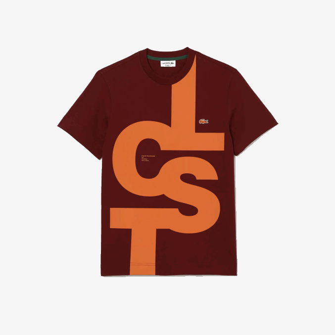 burdeos zs1 VVL0A566 hombres Lacoste camiseta regular fit de algodón con letras en contraste