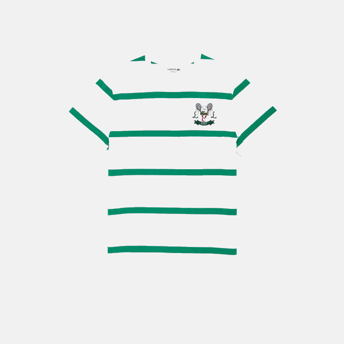 fxt blanco verde VVL0A805 hombres Lacoste playera de jersey de algodón a rayas con cuello redondo y bordado de tenis