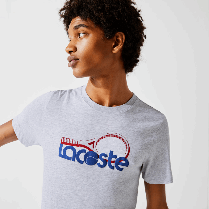 gris chino azul rojo 7ku VVL0A793 hombres Lacoste Camiseta deportiva transpirable con estampado de tenis y cuello redondo