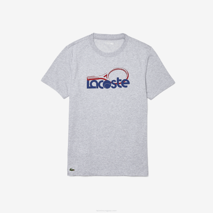 gris chino azul rojo 7ku VVL0A793 hombres Lacoste Camiseta deportiva transpirable con estampado de tenis y cuello redondo