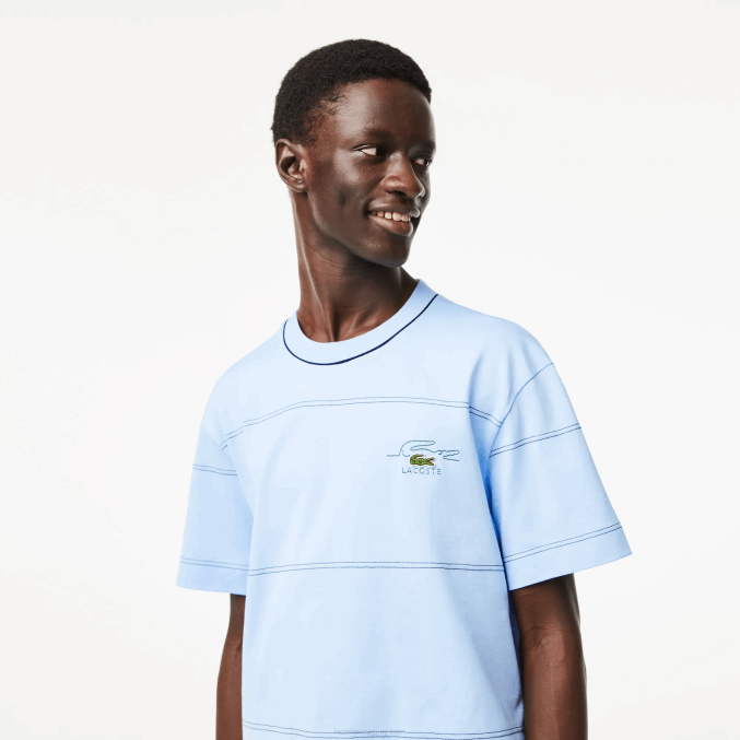 hbp azul VVL0A183 hombres Lacoste playera a rayas de jersey de algodón orgánico