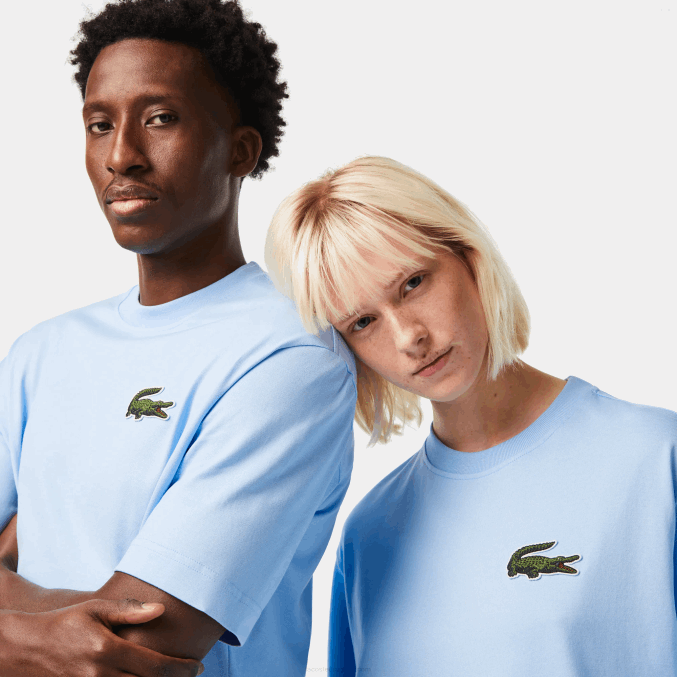 hbp azul VVL0A76 hombres Lacoste camiseta holgada de algodón orgánico con cocodrilo grande