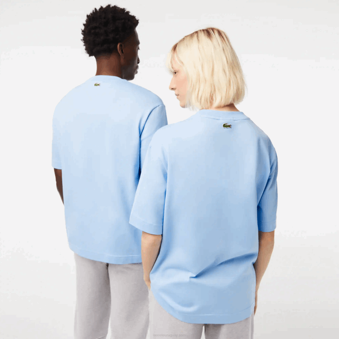 hbp azul VVL0A76 hombres Lacoste camiseta holgada de algodón orgánico con cocodrilo grande