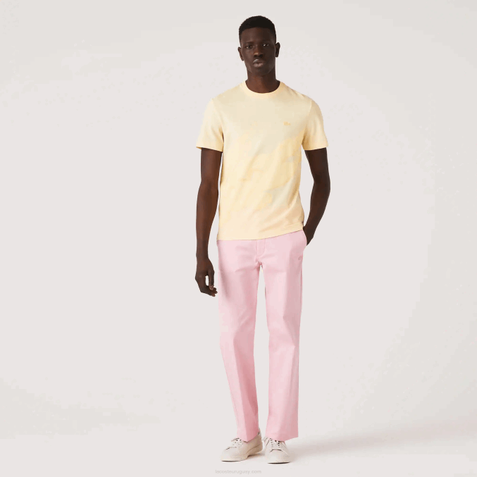 hbz amarillo VVL0A636 hombres Lacoste camiseta de algodón orgánico elástico con cuello redondo y estampado de cocodrilo