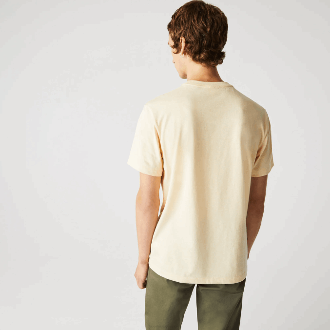 hbz amarillo VVL0A762 hombres Lacoste camiseta de algodón con cuello redondo y estampado de cocodrilo
