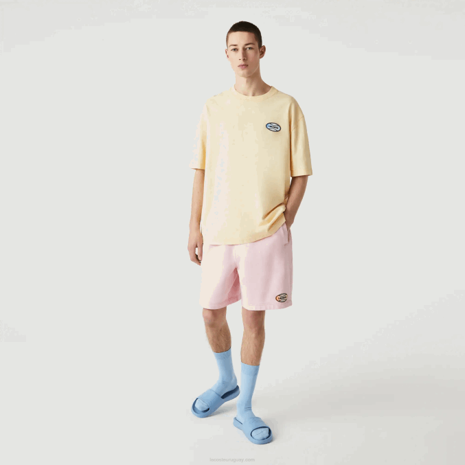 hbz amarillo VVL0A936 hombres Lacoste camiseta live summer pack de algodón jaspeado de corte holgado