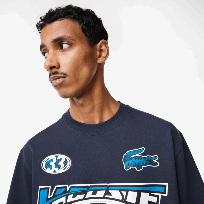 kxe azul VVL0A146 hombres Lacoste playera holgada con estampado de jersey de algodón