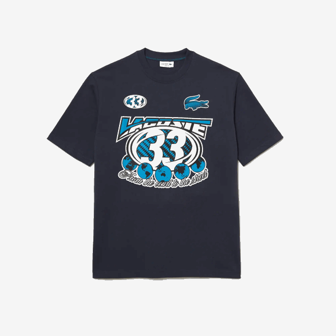 kxe azul VVL0A146 hombres Lacoste playera holgada con estampado de jersey de algodón