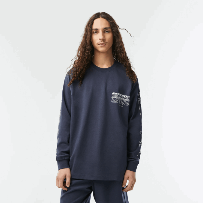 kxe azul VVL0A176 hombres Lacoste camiseta holgada de manga larga de jersey de algodón