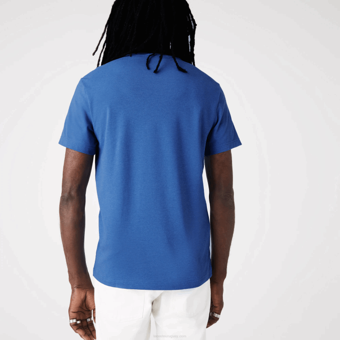 lomo azul hg3 VVL0A639 hombres Lacoste camiseta de algodón orgánico elástico con cuello redondo y estampado de cocodrilo