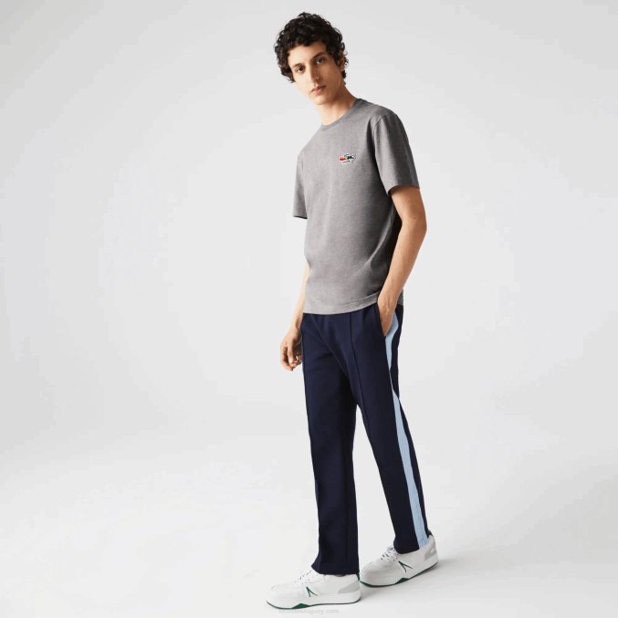 lomo gris 1vq VVL0A921 hombres Lacoste camiseta de algodón orgánico con cuello redondo y cocodrilos de colores