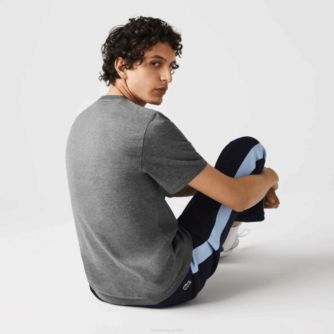 lomo gris 1vq VVL0A921 hombres Lacoste camiseta de algodón orgánico con cuello redondo y cocodrilos de colores
