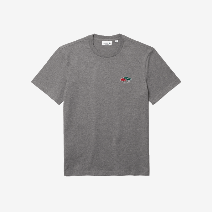 lomo gris 1vq VVL0A921 hombres Lacoste camiseta de algodón orgánico con cuello redondo y cocodrilos de colores