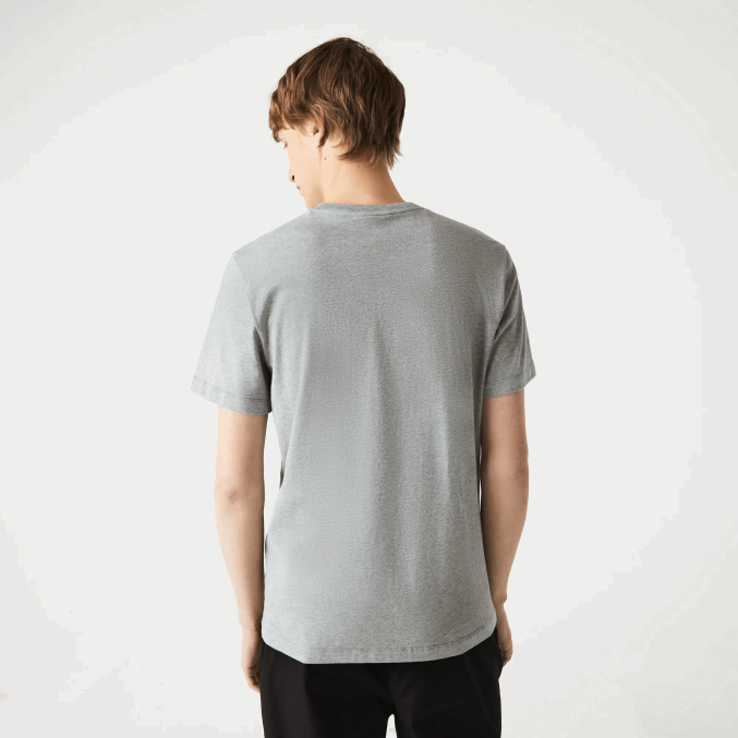 lomo gris 4jv VVL0A760 hombres Lacoste camiseta de algodón con cuello redondo y estampado de cocodrilo