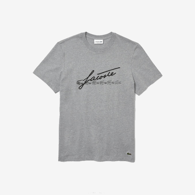 lomo gris 4jv VVL0A760 hombres Lacoste camiseta de algodón con cuello redondo y estampado de cocodrilo