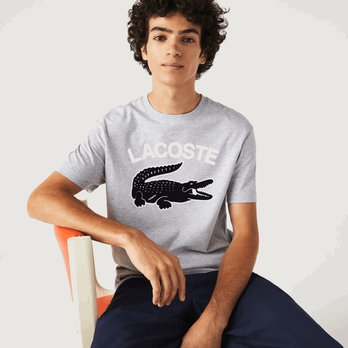 lomo gris cca VVL0A572 hombres Lacoste camiseta regular fit con estampado de cocodrilo xl