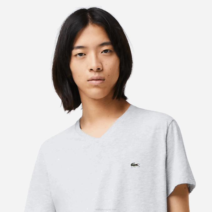 lomo gris cca VVL0A614 hombres Lacoste playera de punto de algodón pima con cuello en V
